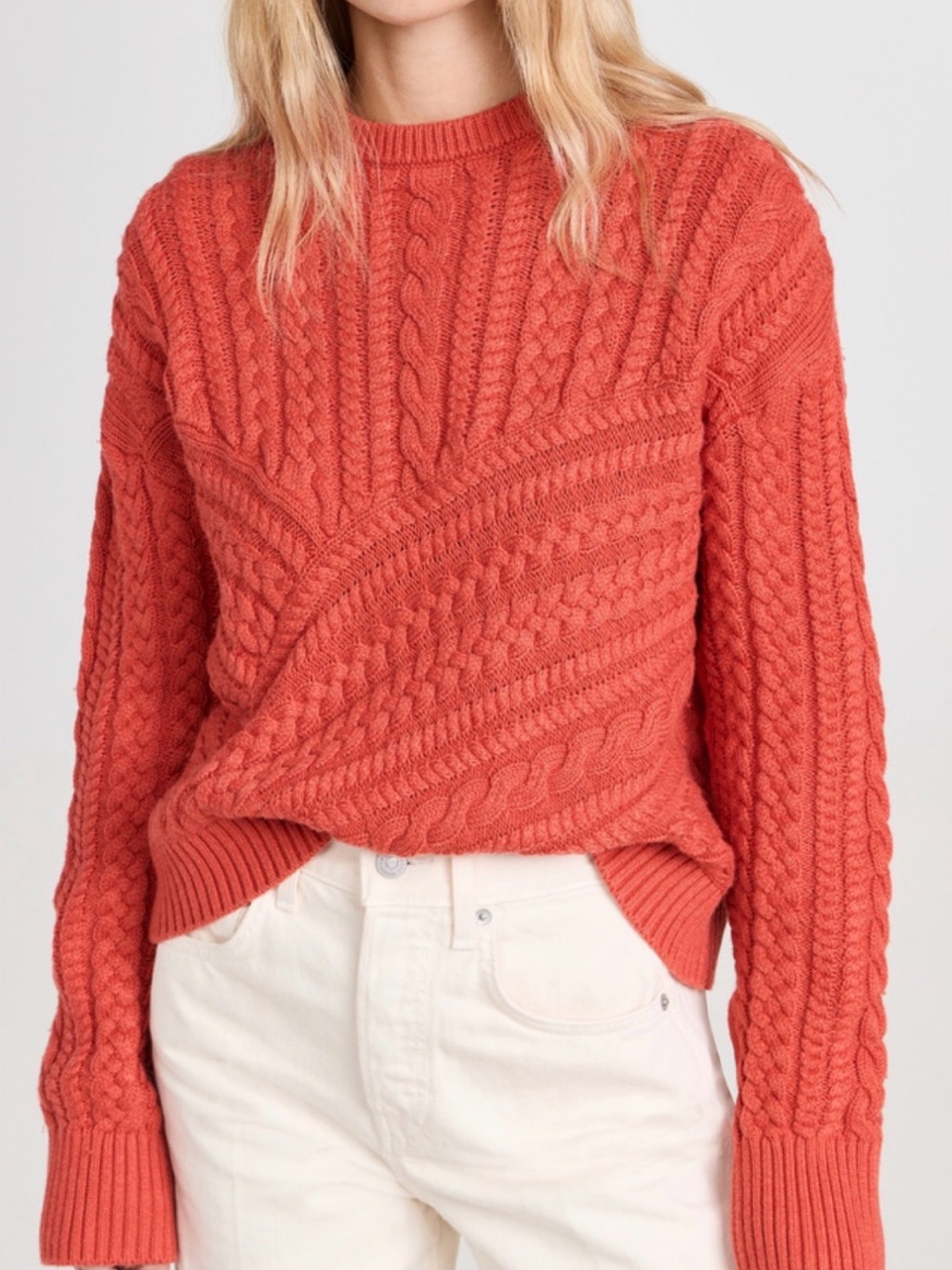 Monrow Cable Knit Sweater Women’s Small Orange Wool Blend Crewneck Autumn Fal